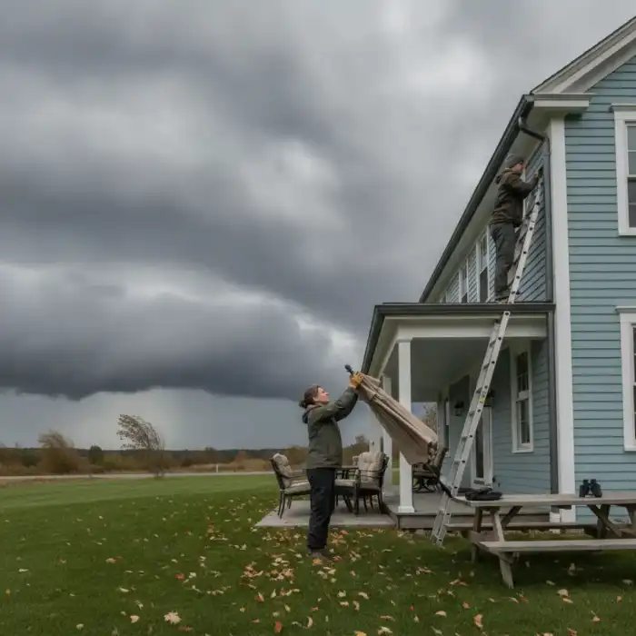Homeowner inspecting roof before nor'easter season