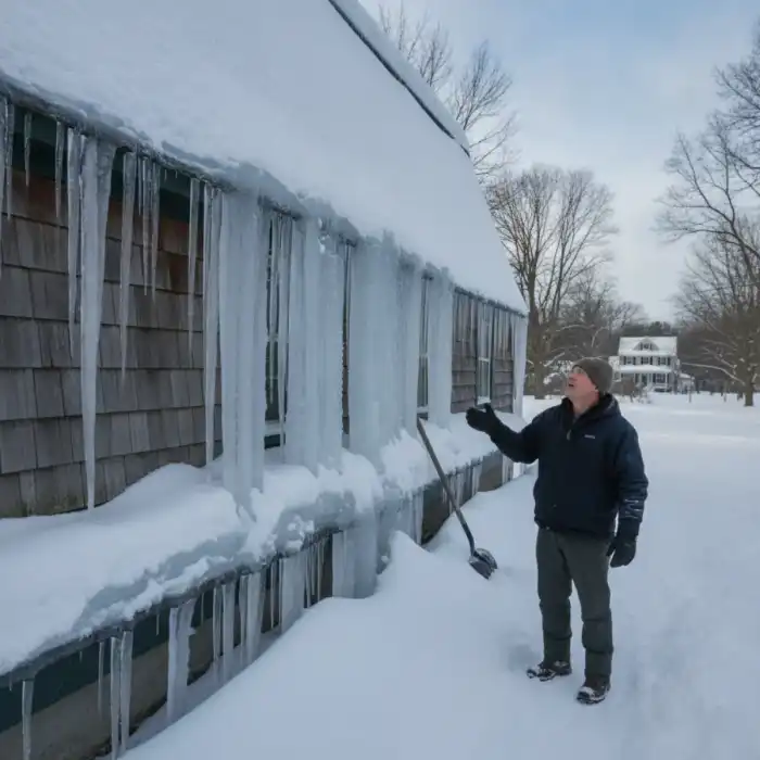 Roof inspection during Connecticut winter